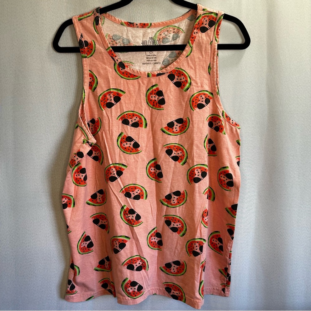 Hollywood Tank Top | Medium | Pink Watermelon Print Sleeveless Shirt
